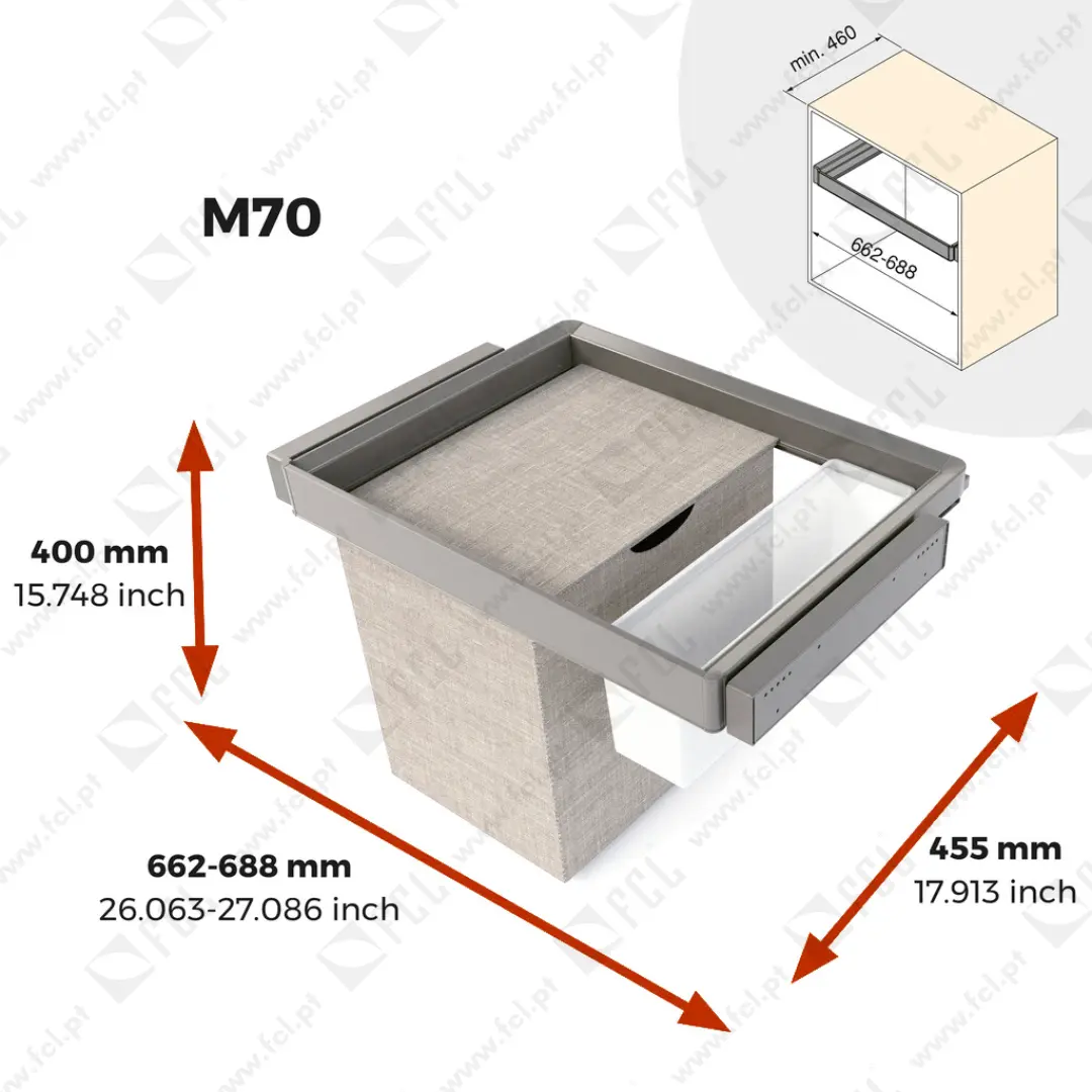 Kit de 2 bandejas auxiliares 1 cesto e estrutura ajustável Quartz M70 - FCL