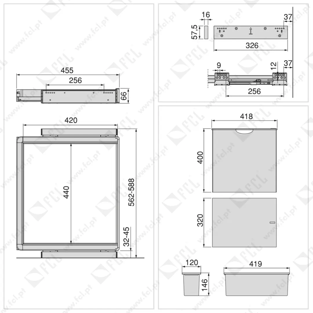 Kit de 2 bandejas auxiliares 1 cesto e estrutura ajustável Quartz M60 - FCL