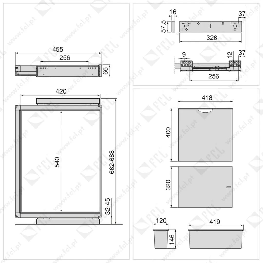 Kit de 2 bandejas auxiliares 1 cesto e estrutura ajustável Quartz M70 - FCL