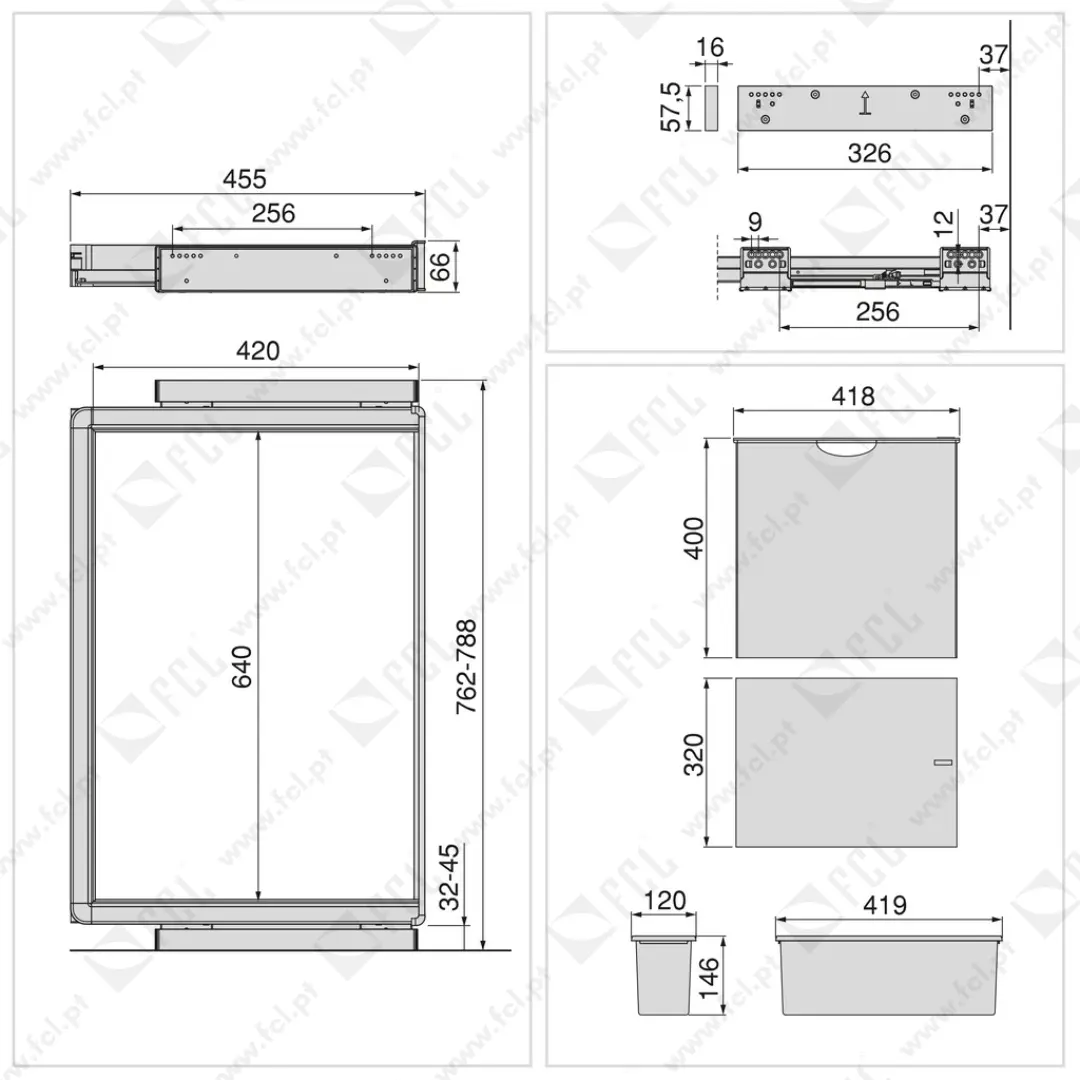 Kit de 2 bandejas auxiliares 1 cesto e estrutura ajustável Quartz M80 - FCL