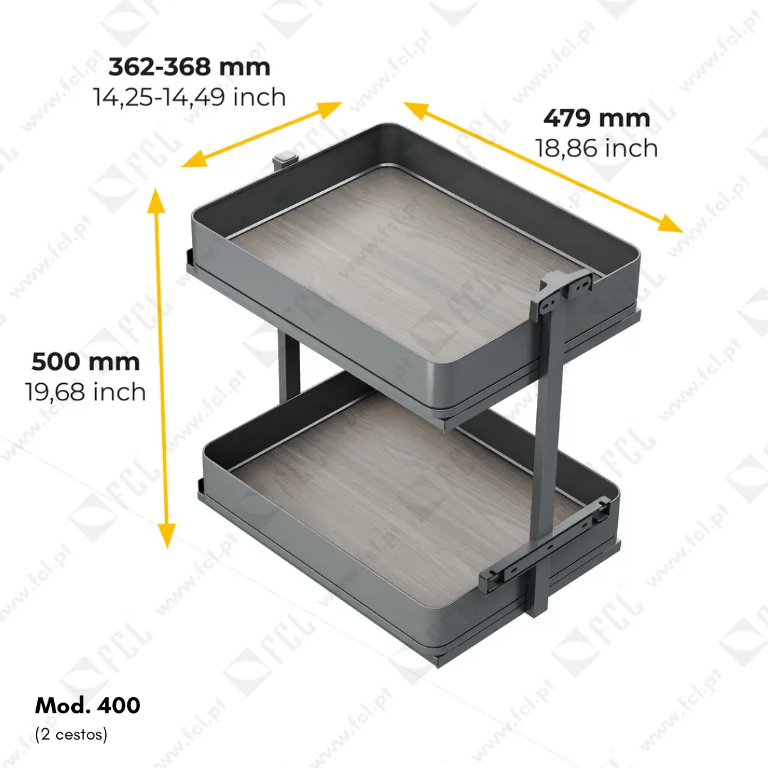 Carrinho extraível Harmony com fecho suave, Mod.400 com 2cestos, medida- FCL