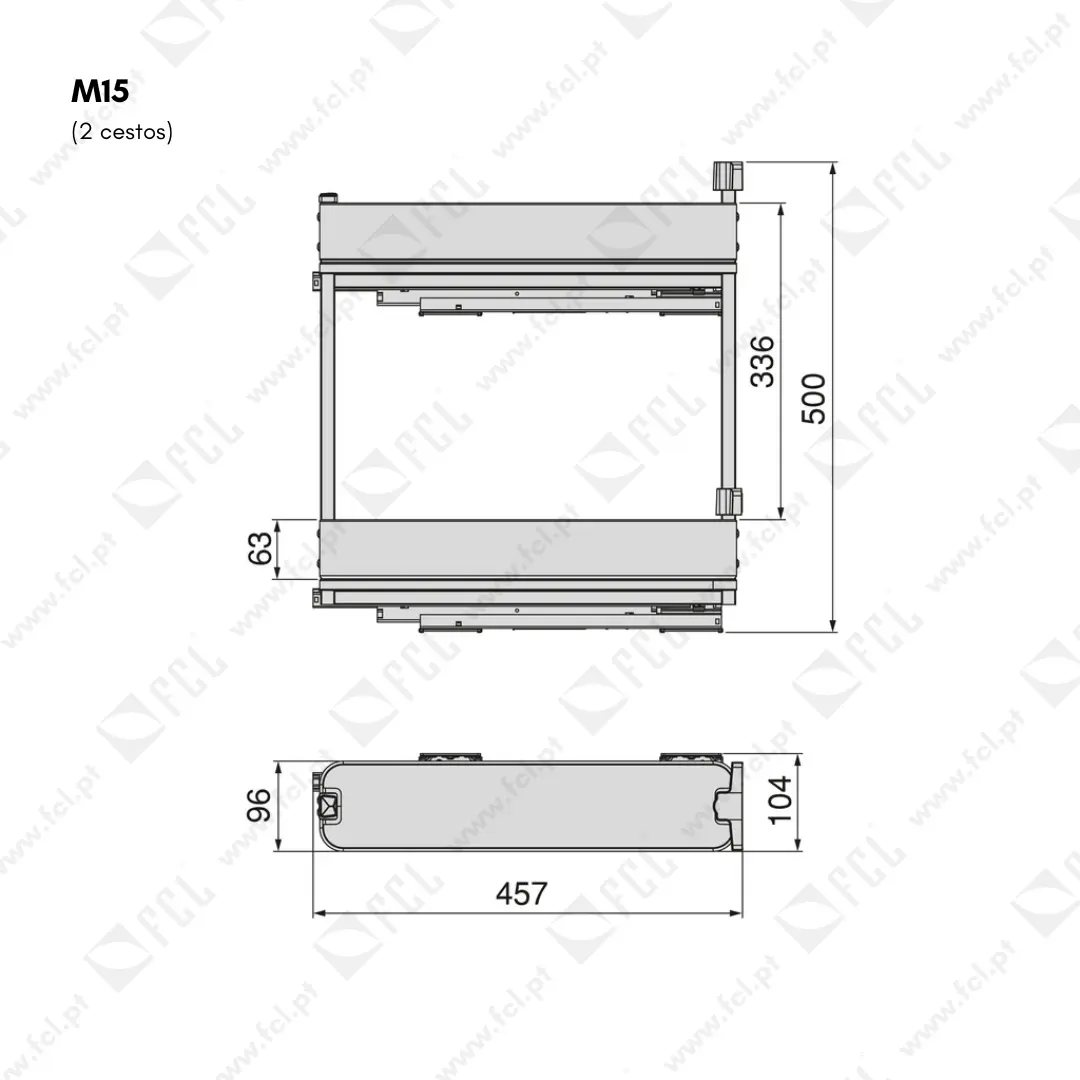 Garrafeira lateral extraível Harmony M15, 2 cestos, medidas - FCL