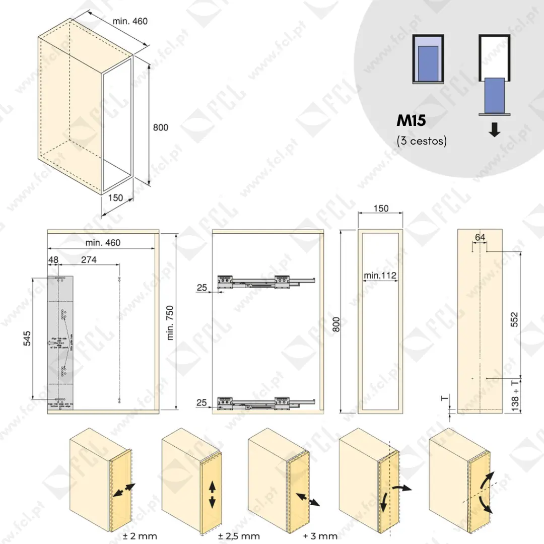 Garrafeira lateral extraível Harmony M15, 3cestos, medidas modulos- FCL