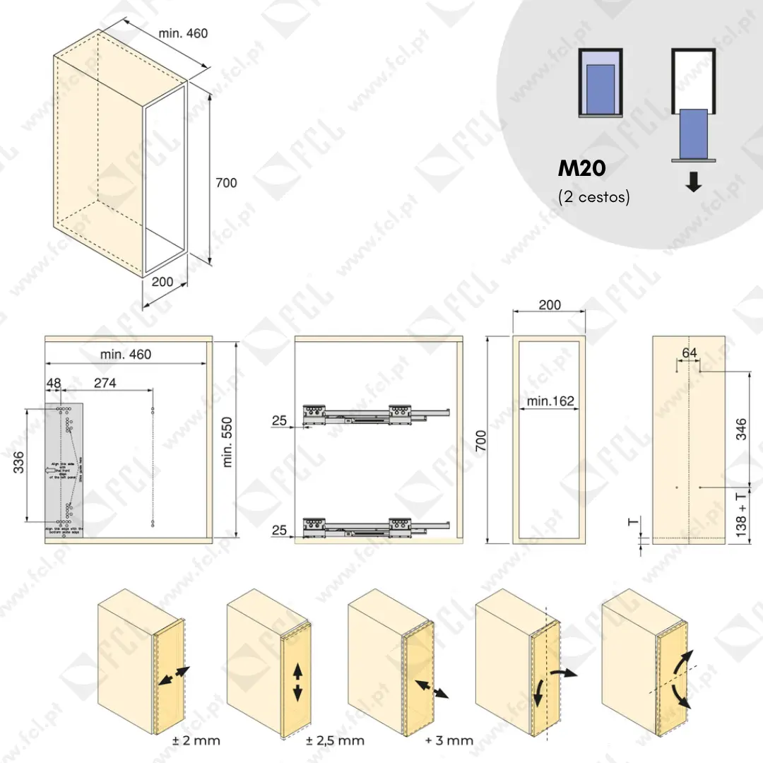Garrafeira lateral extraível Harmony M20, 2 cestos, medidas modulo - FCL
