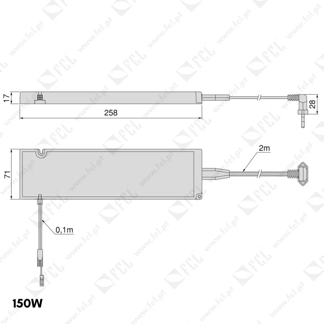 Transformador LED SMART 24V DC, 150W MINILED, medidas - FCL