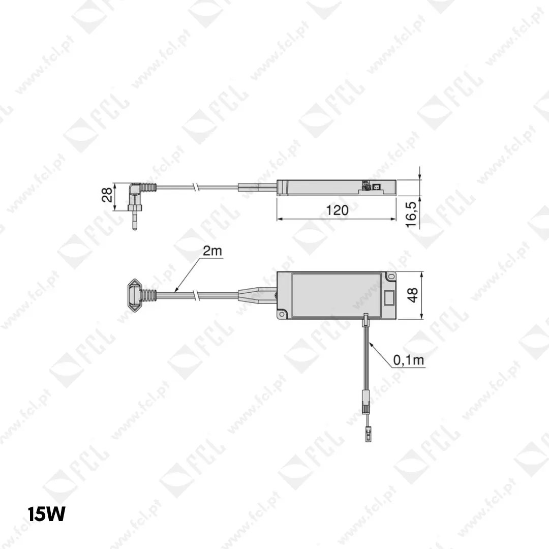 Transformador LED SMART 24V DC, 15W MINILED, medidas - FCL