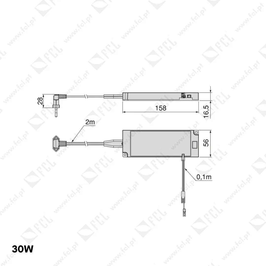 Transformador LED SMART 24V DC, 30W MINILED, medidas - FCL