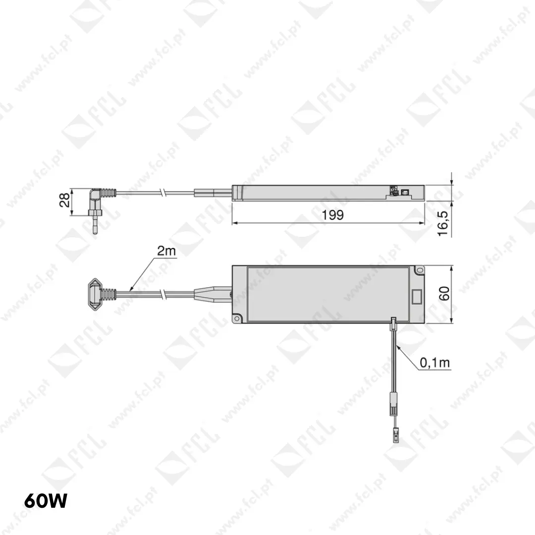 Transformador LED SMART 24V DC, 60W MINILED, medidas - FCL