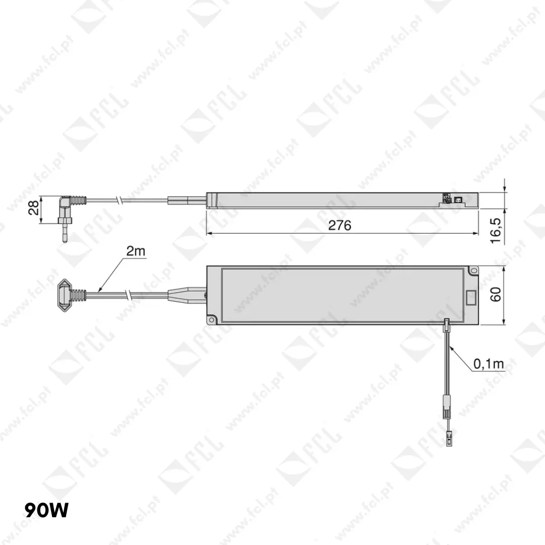 Transformador LED SMART 24V DC, 90W MINILED, medidas - FCL