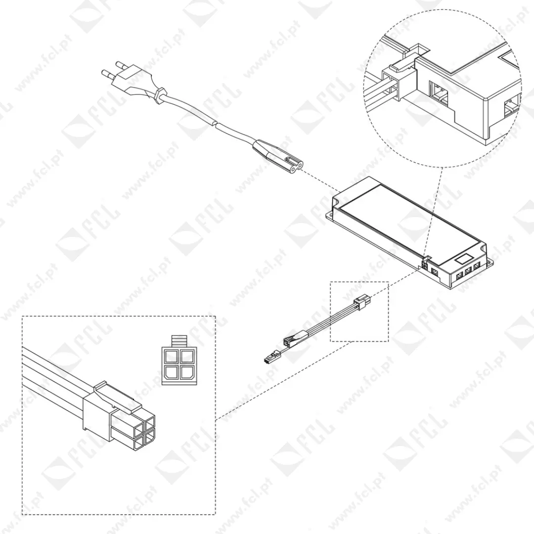 Transformador LED SMART 24V DC, MINILED, esquema de montagem - FCL